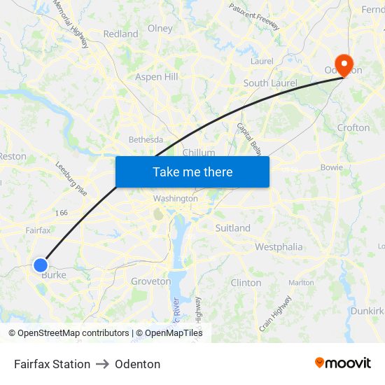 Fairfax Station to Odenton map