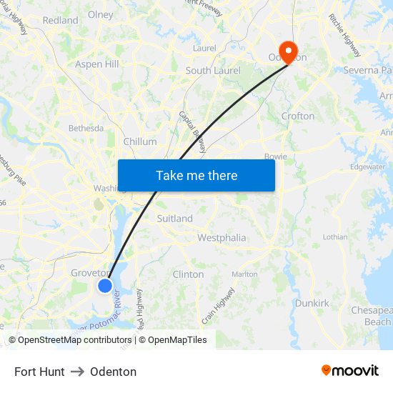 Fort Hunt to Odenton map