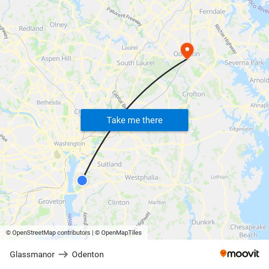 Glassmanor to Odenton map