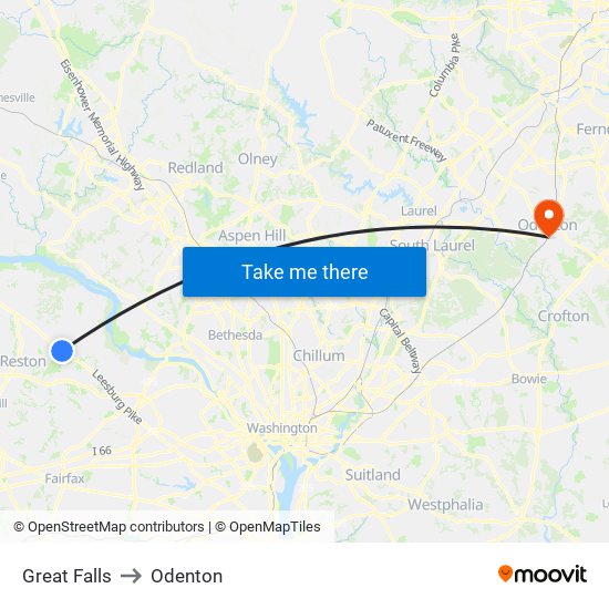 Great Falls to Odenton map