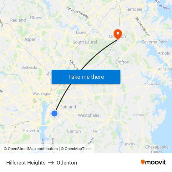 Hillcrest Heights to Odenton map