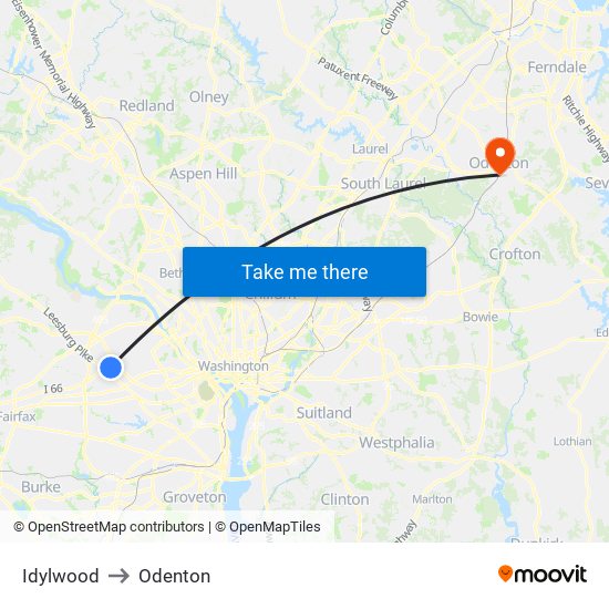 Idylwood to Odenton map