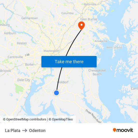 La Plata to Odenton map