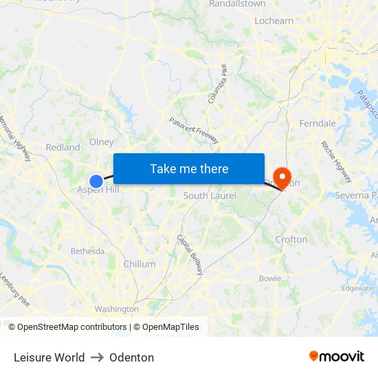 Leisure World to Odenton map