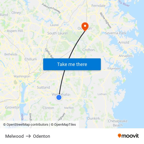 Melwood to Odenton map