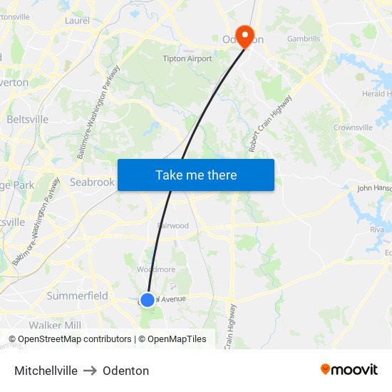 Mitchellville to Odenton map