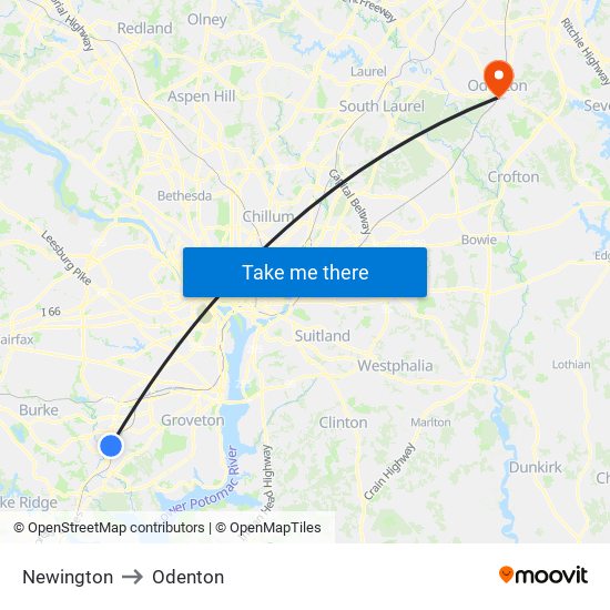 Newington to Odenton map