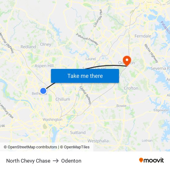 North Chevy Chase to Odenton map