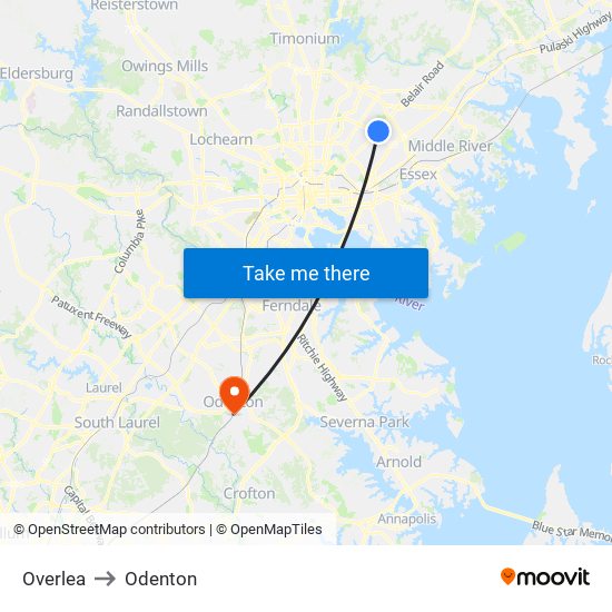 Overlea to Odenton map