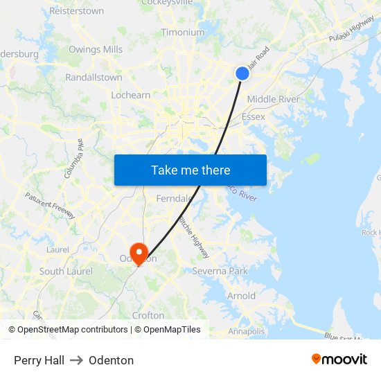 Perry Hall to Odenton map