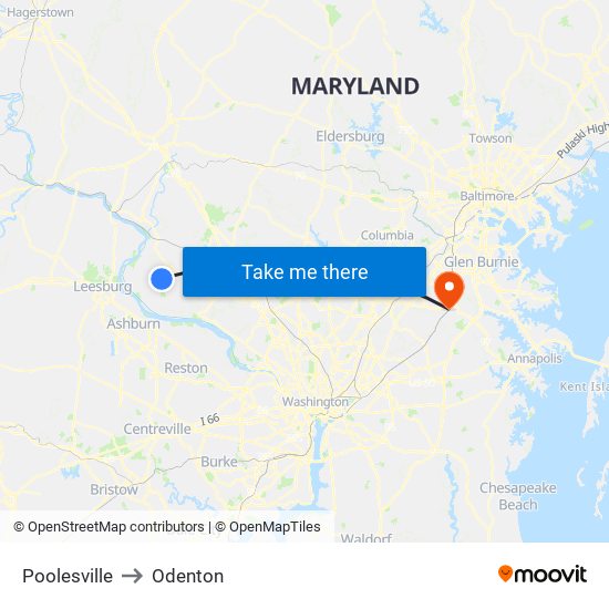 Poolesville to Odenton map