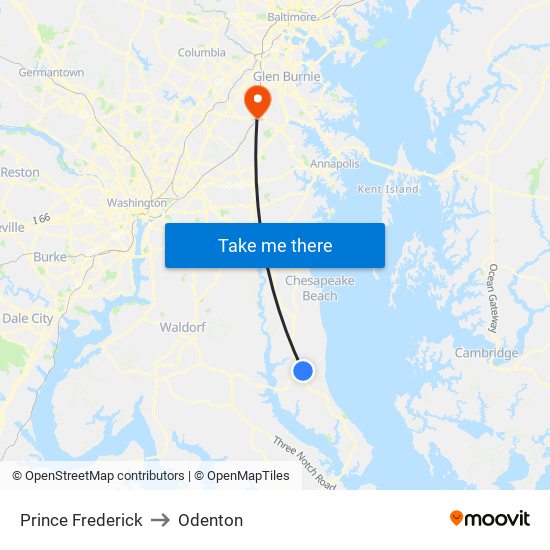 Prince Frederick to Odenton map