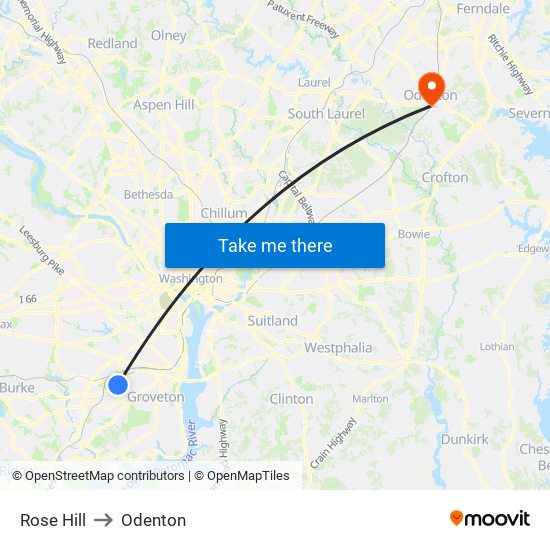 Rose Hill to Odenton map