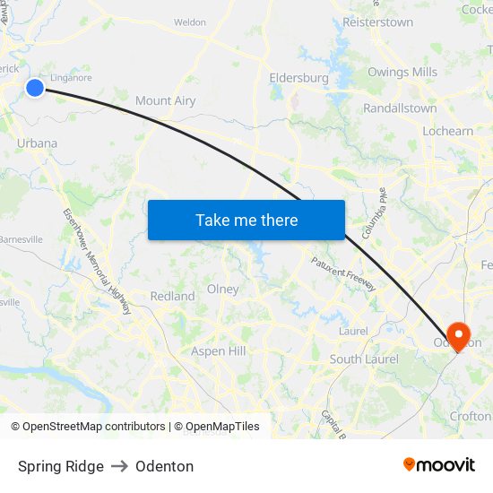 Spring Ridge to Odenton map