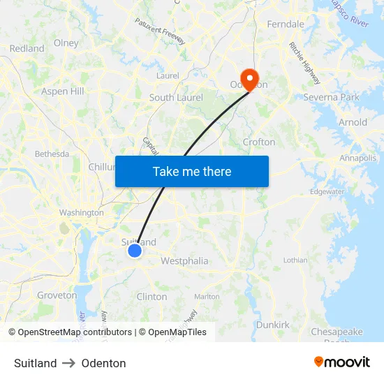 Suitland to Odenton map