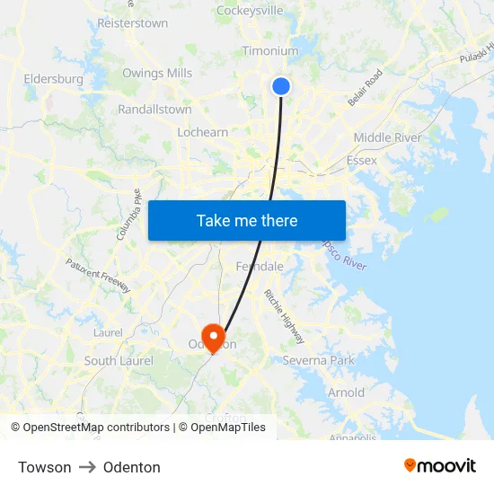 Towson to Odenton map