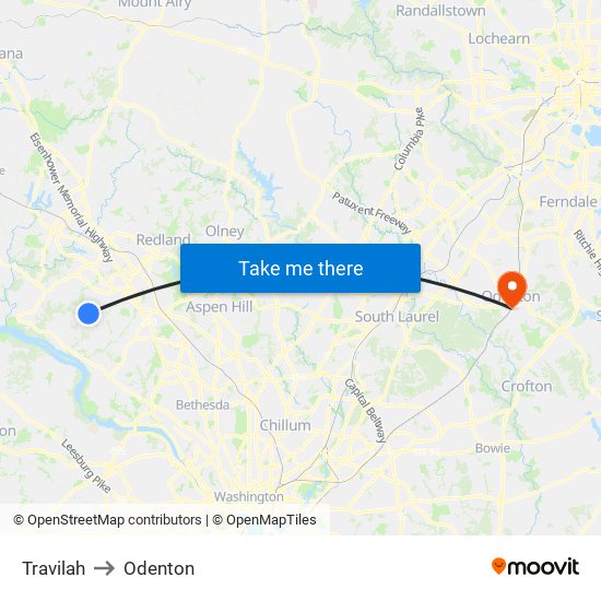 Travilah to Odenton map