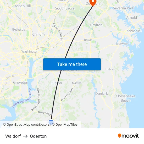 Waldorf to Odenton map