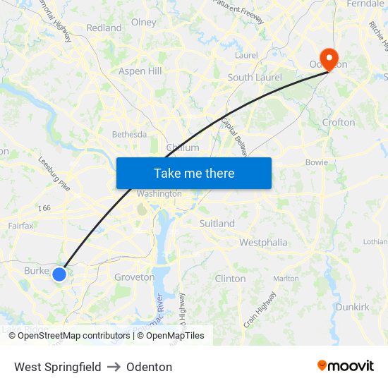 West Springfield to Odenton map