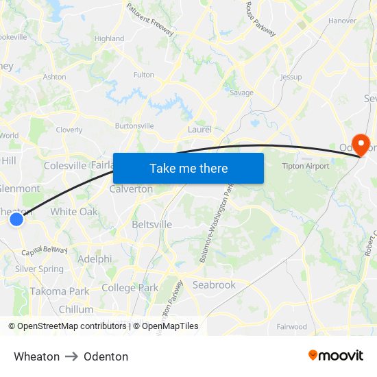 Wheaton to Odenton map