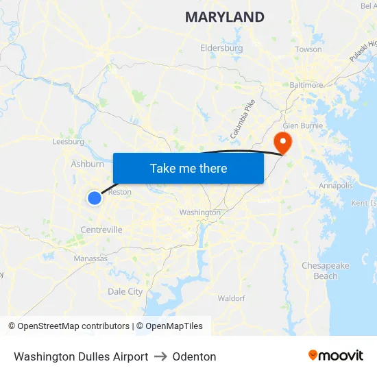Washington Dulles Airport to Odenton map