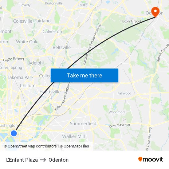 L'Enfant Plaza to Odenton map