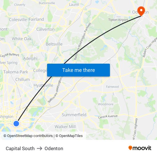 Capital South to Odenton map