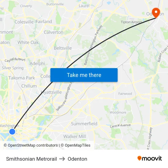 Smithsonian Metrorail to Odenton map
