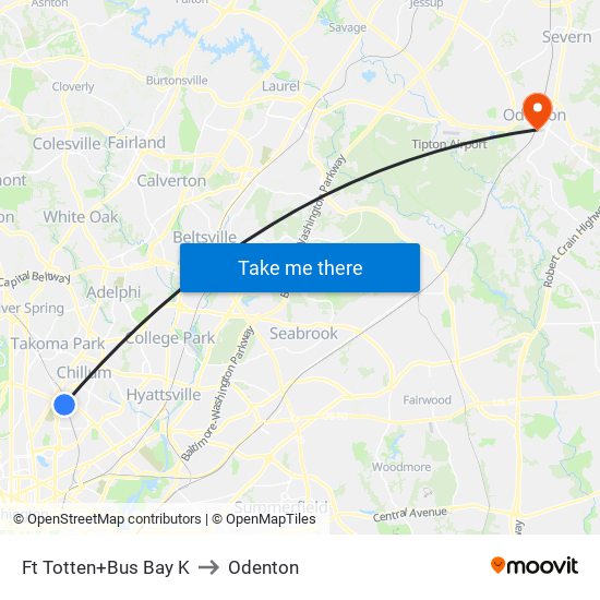 Fort Totten+Bay K to Odenton map