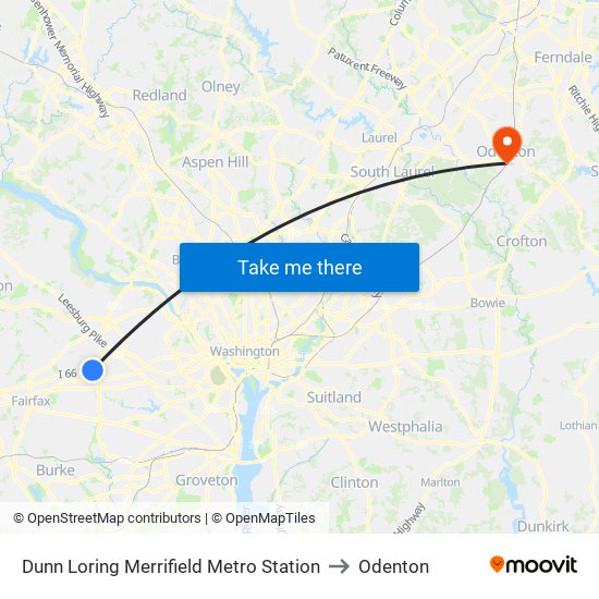 Dunn Loring Merrifield Metro Station to Odenton map