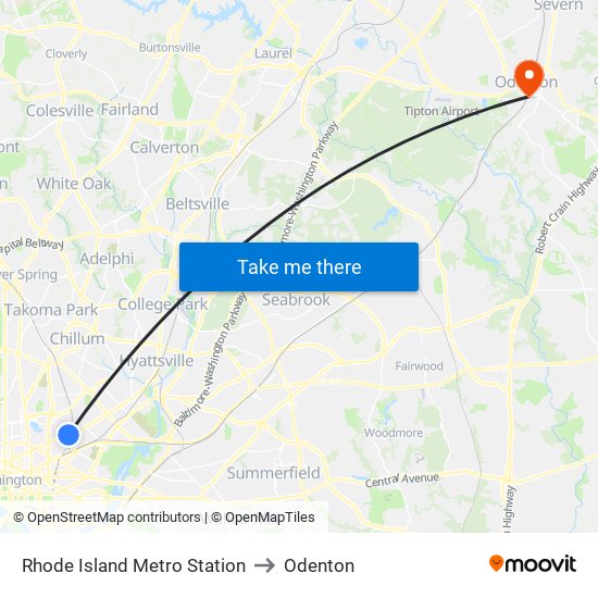Rhode Island Metro Station to Odenton map