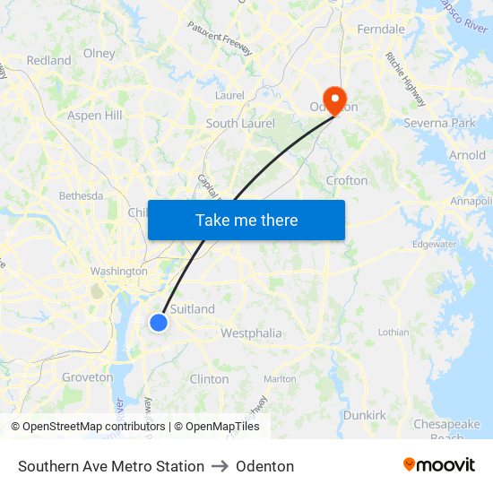 Southern Ave Metro Station to Odenton map