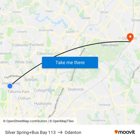 Silver Spring+Bay 113 to Odenton map