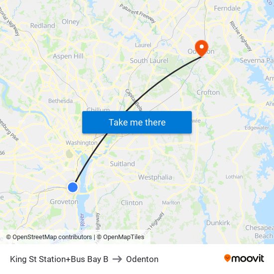 King Street-Old Town+Bay B to Odenton map