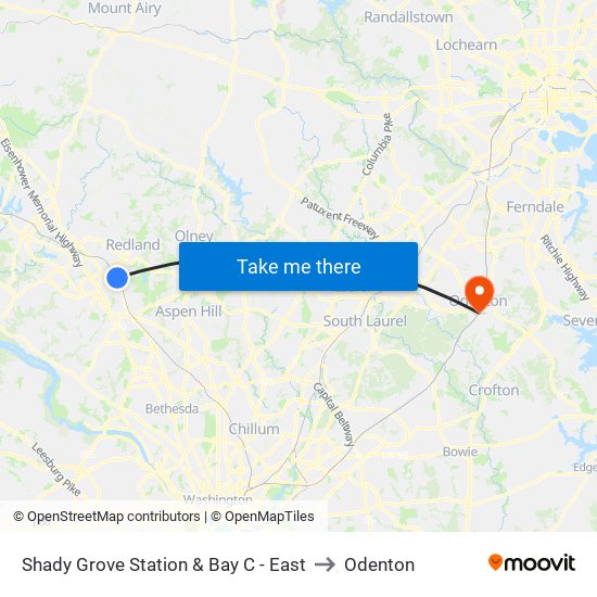 Shady Grove Station & Bay C - East to Odenton map