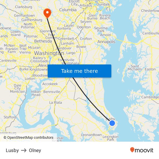 Lusby to Olney map