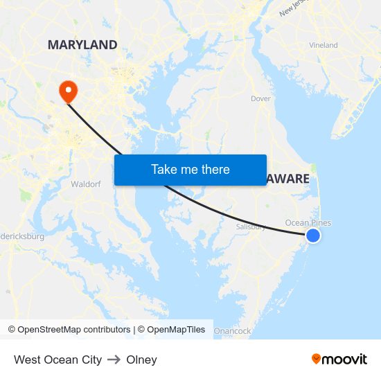 West Ocean City to Olney map