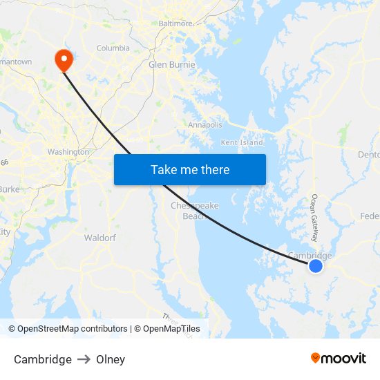 Cambridge to Olney map