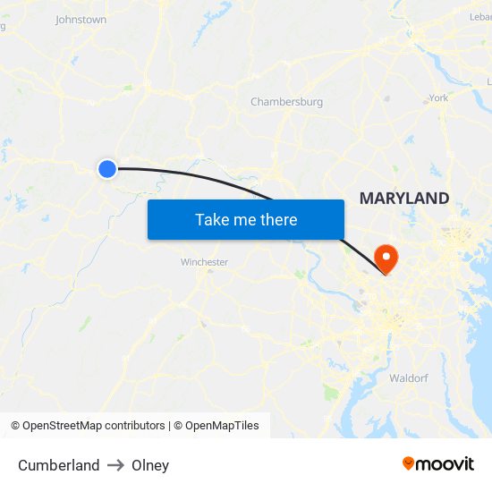 Cumberland to Olney map