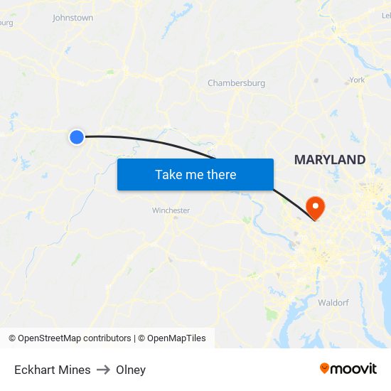Eckhart Mines to Olney map