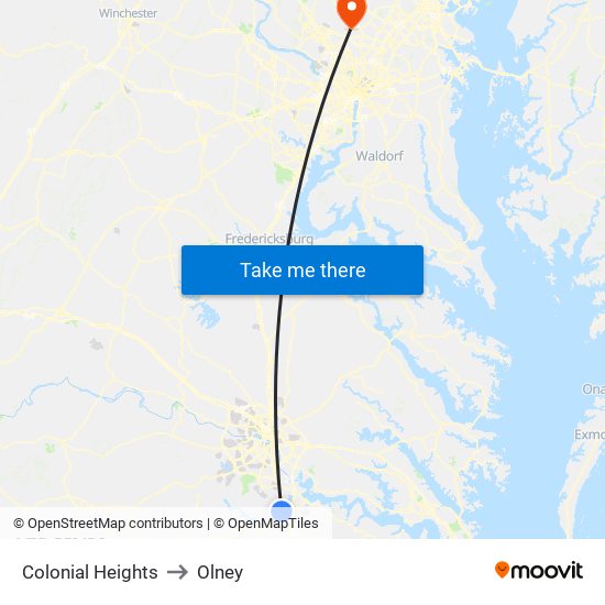 Colonial Heights to Olney map