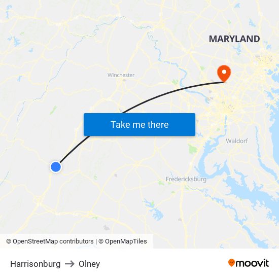 Harrisonburg to Olney map