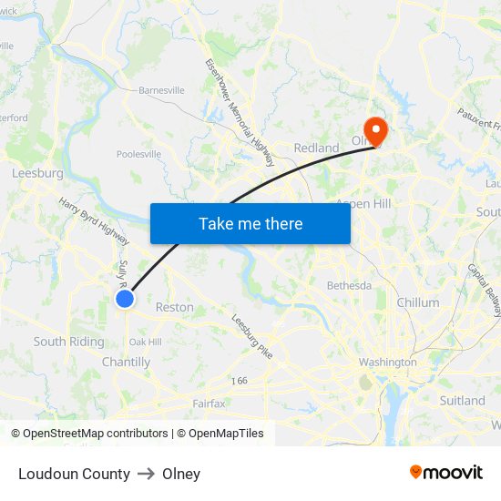 Loudoun County to Olney map