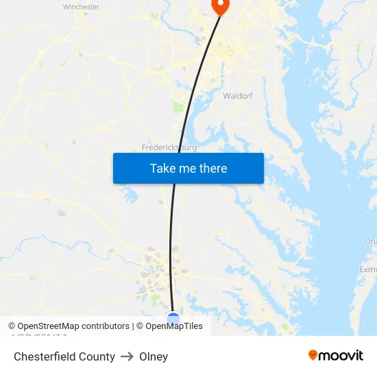 Chesterfield County to Olney map