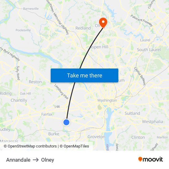 Annandale to Olney map