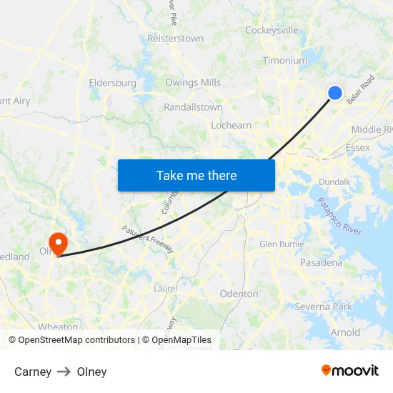 Carney to Olney map
