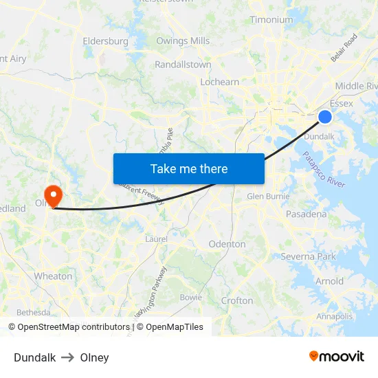 Dundalk to Olney map