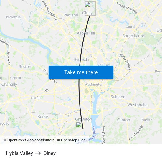 Hybla Valley to Olney map