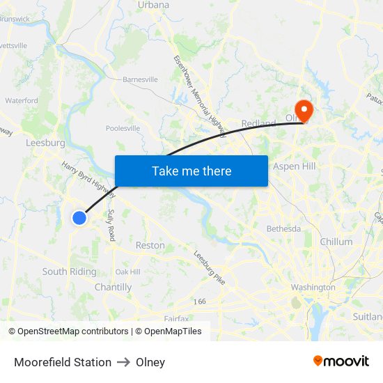 Moorefield Station to Olney map