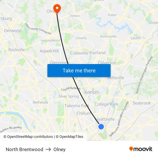 North Brentwood to Olney map